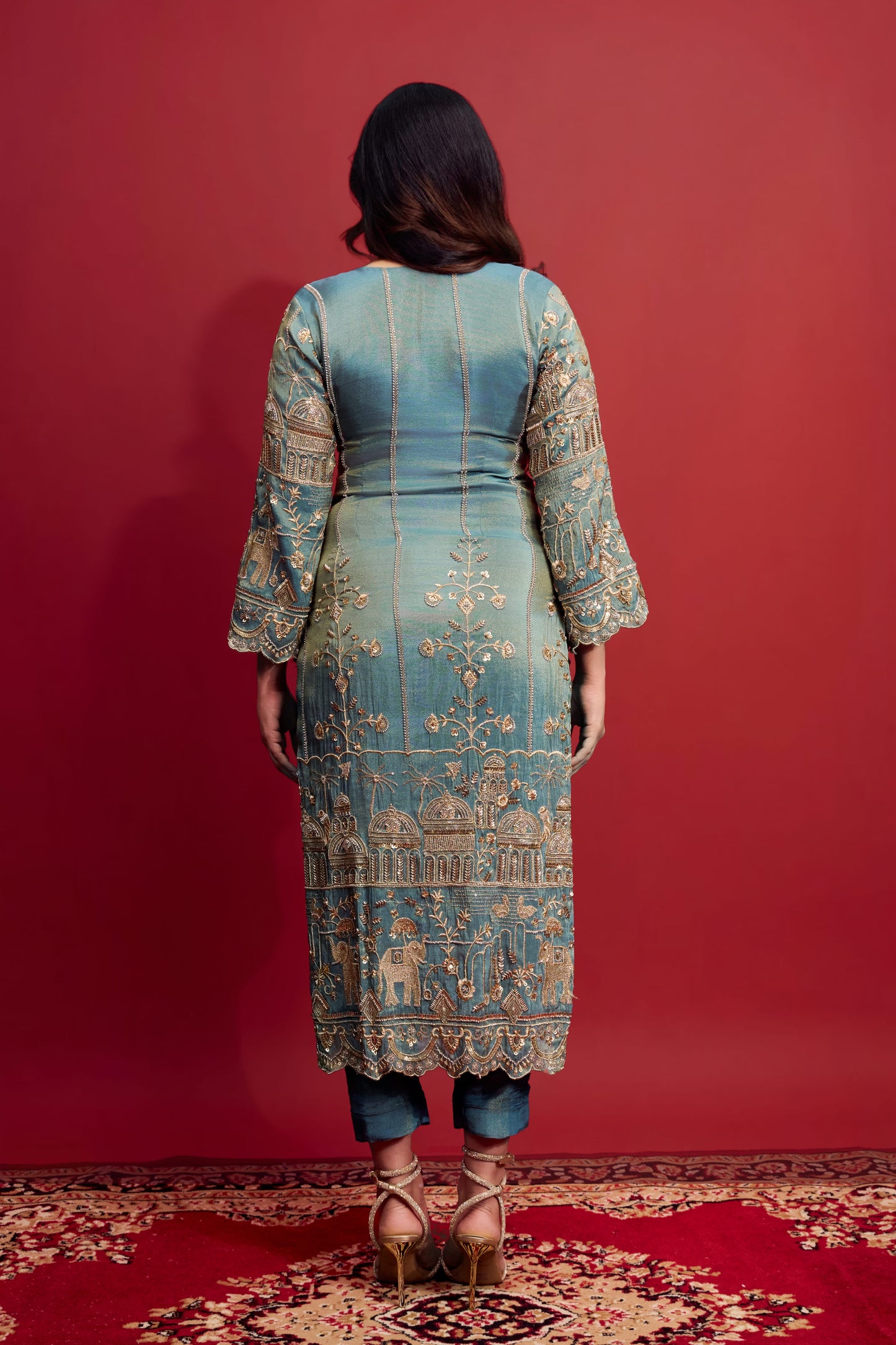 Teal Green Straight Suit Set