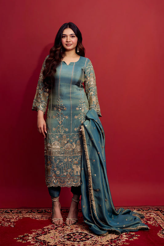 Teal Green Straight Suit Set